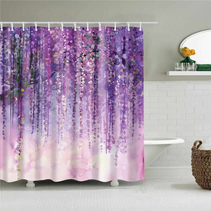 3D Flower Plum Blossom Lotus Lavender Rose Shower Curtains Bathroom Curtain Frabic Waterproof Polyester Bath Curtain with Hooks