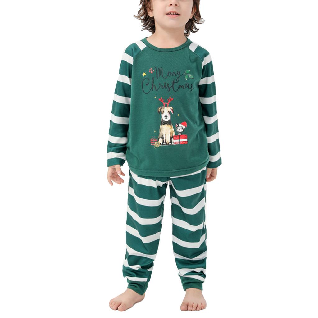 Christmas Family Matching Pajamas Set Cartoon Print Striped Long Sleeve Sleepwear for Men Women Children Family Pajamas