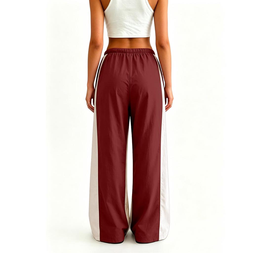 Women's Quick-Dry Color-Block Wide Leg Pants with Elastic Waistband for Sports and Casual Wear