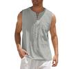 Men Crew Neck Lace Up Sleeveless Linen Tank Top Front Pocket Casual Breathable Summer Beach Vest Tops