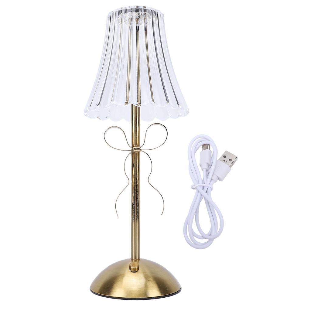 Cordless Bow Table Lamp Decorative Bedside Light 1200mAh Battery Operated Rechargeable Nightstand Lamp for Bedroom Home