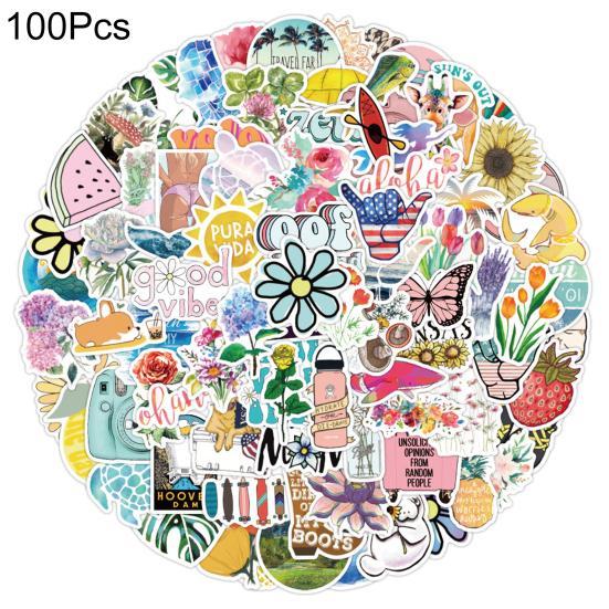 100Pcs Graffiti Stickers Various Summer Holiday Decorative Cute Decals Laptop Luggage Journal Album Scrapbook Refrigerator Stickers Gift