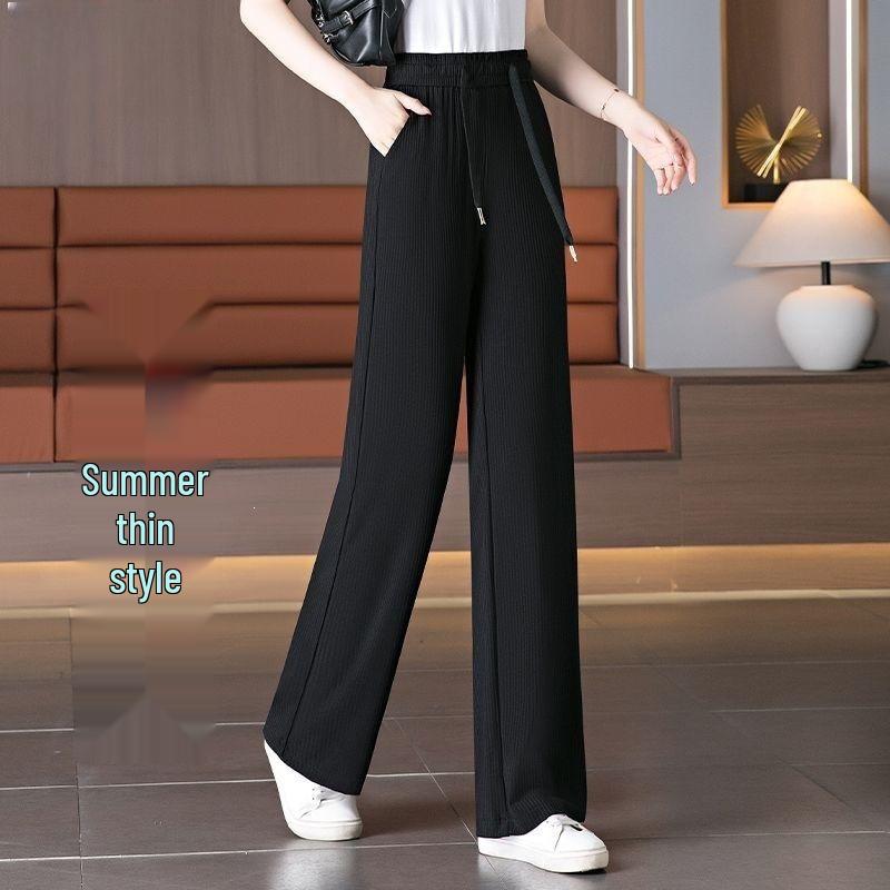 

Women s High-Waisted Summer Ice Silk Wide-Leg Pants – Slimming, Breathable, Versatile, Straight-Leg Drape Design, Floor-Length Casual Wear XL (110-125 jin)