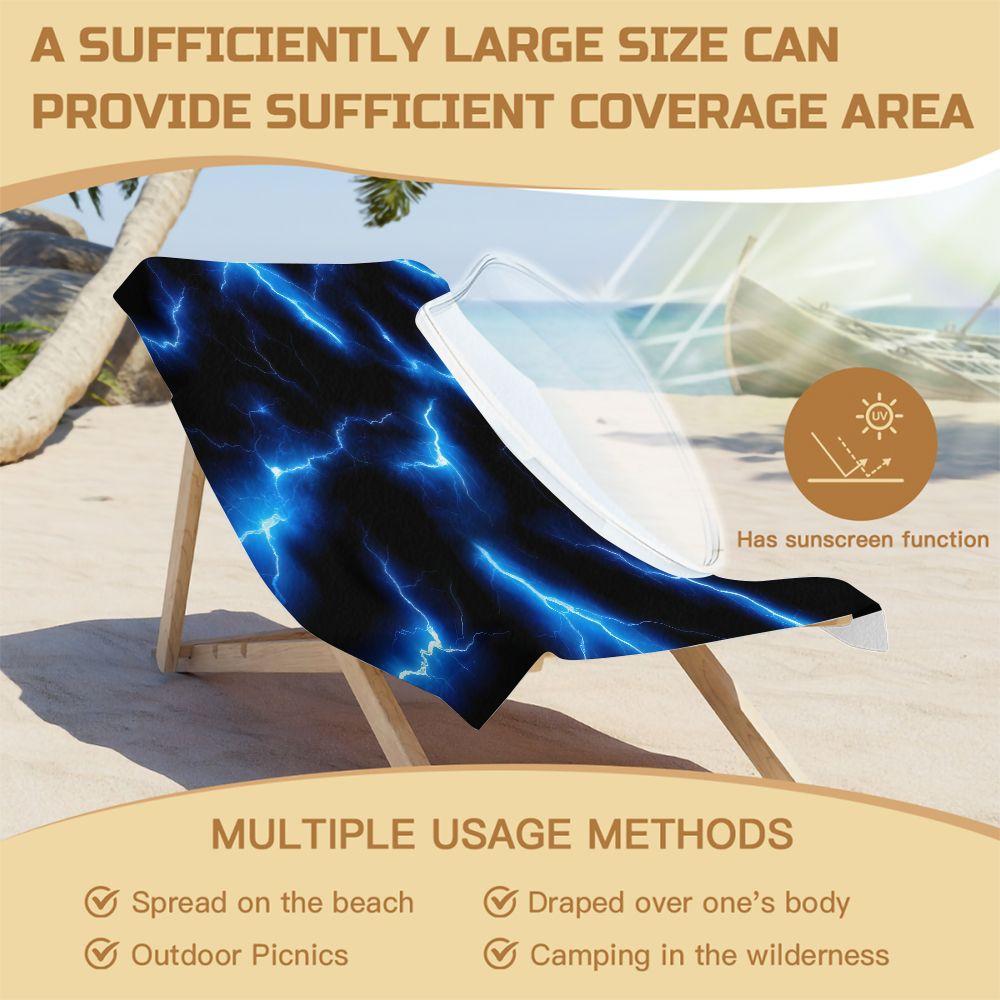 Blue Lightning Digital Print Beach Towel Bath Towel Quick Dry Soft Microfiber Pool Blanket For Swimming Outdoor Travel Yoga