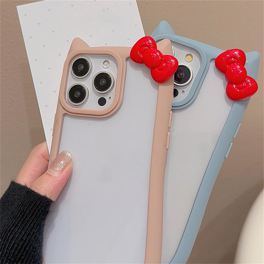 Japan Cartoon Katzenohren 3D Schleife Klare Silikon Weiche Handyhülle für iPhone 15 14 13 12 Pro Max 11 Süße stoßfeste Stoßstangenabdeckung Geschenk