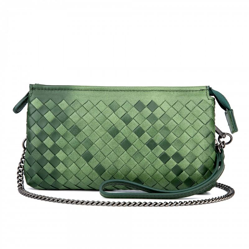 Genuine Leather Woven Clutch Bag Women Handmade Crossbody Evening Purse Lightweight Daily Use
