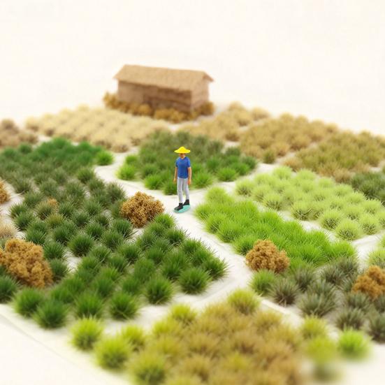 Static Grass Tuft 1:12 Scale Mini Bushy Lowland Shrubs Model Kit Miniature Artificial Grass for DIY Train Landscape Railroad Scenery Gaming Terrain