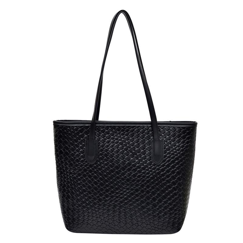2026 Early Autumn Woven Texture Large Capacity Casual Tote Bag - Trendy Solid Color Single Shoulder Style