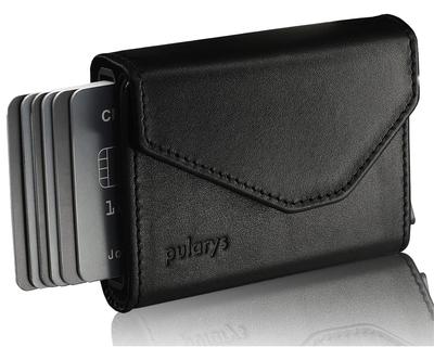 Luxury Genuine with Amazing Storage Pularys RAVEN RFID Wallet for Leather Palm-sized Capacity. (Black) Men.