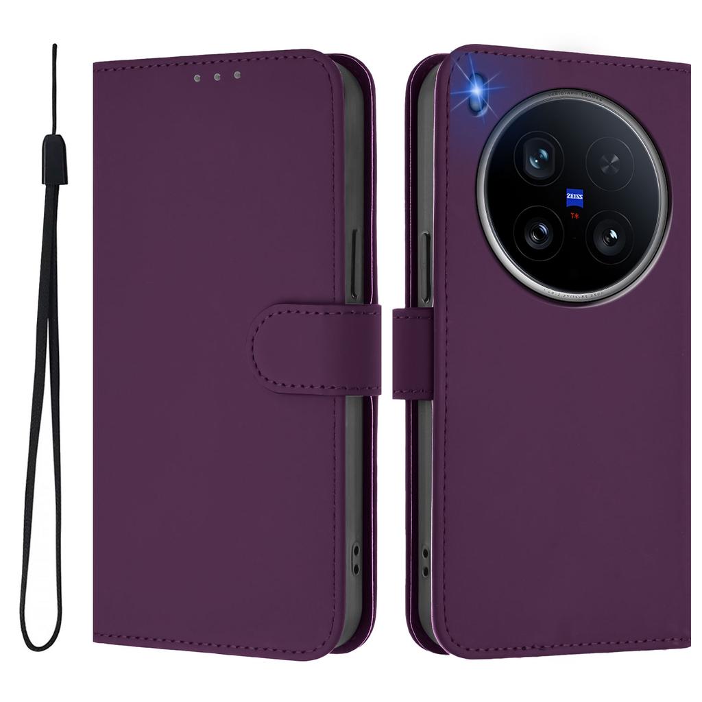 For Vivo X200 Ultra 5G Case Solid Color Wallet Leather Phone Cover with Strap