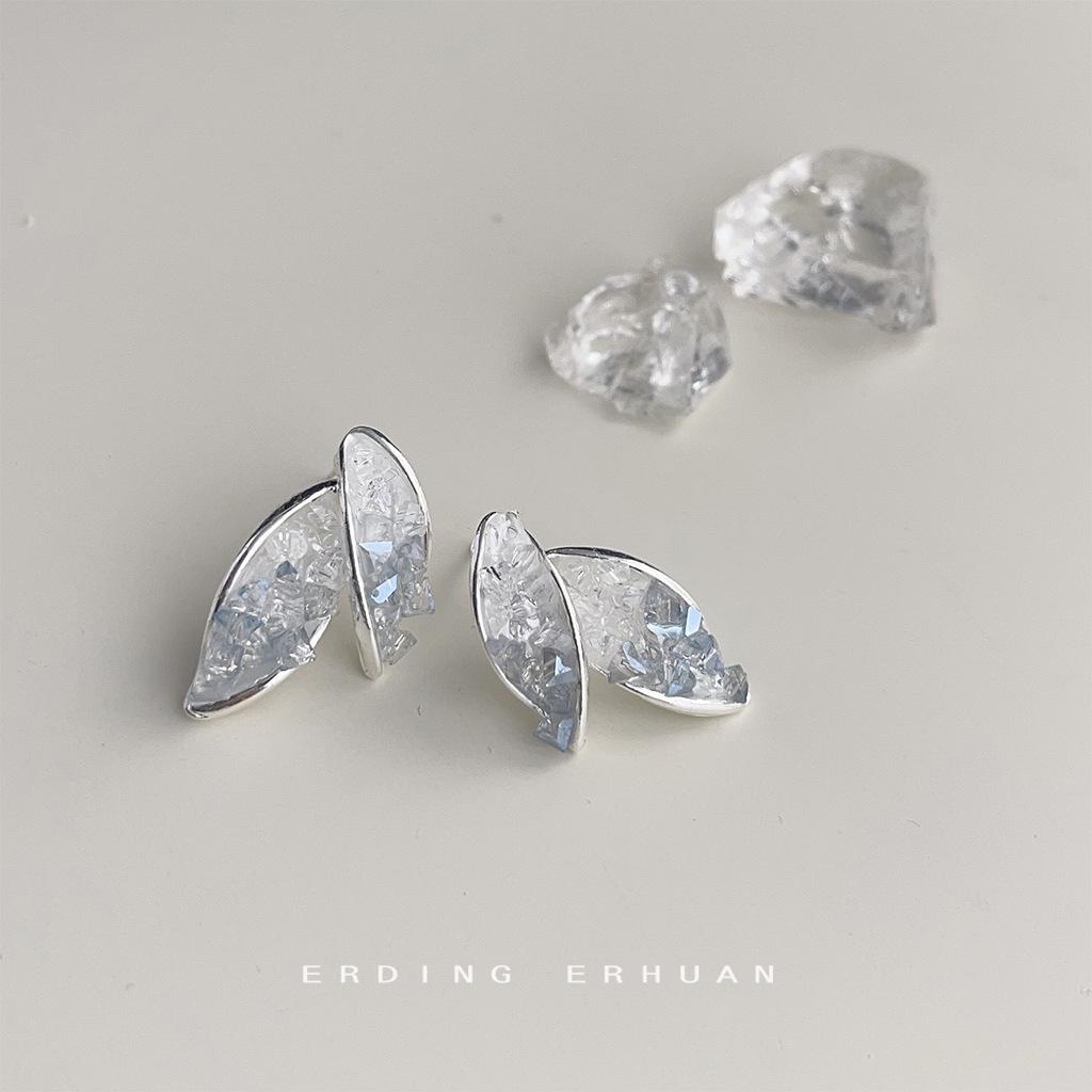 

Summer new 2025 super fairy forest glass crystal ins sweet fresh leaves silver needle earrings earrings