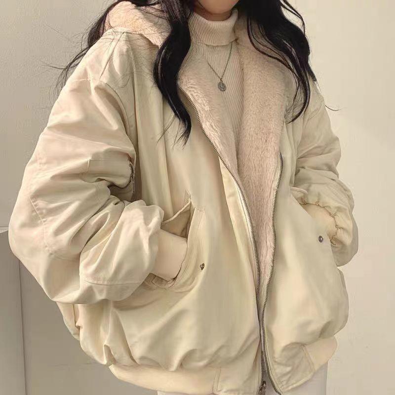 Loose Hooded Winter Warm Coat with Fleece and Thickened Jacket for Women In Cotton-padded Jacket