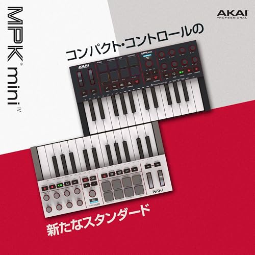 Akai Professional MPK Mini IV USB-C MIDI Keyboard Controller for Beginners and Music Producers – Features MPC Drum Pads, 360° Knobs, Pitch & Modulatio