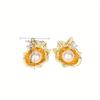 1 Pair of Fashionable Synthetic Zircon and Imitation Pearl Shell Flower Earrings, Fashionable French Retro Light Luxury Earrings