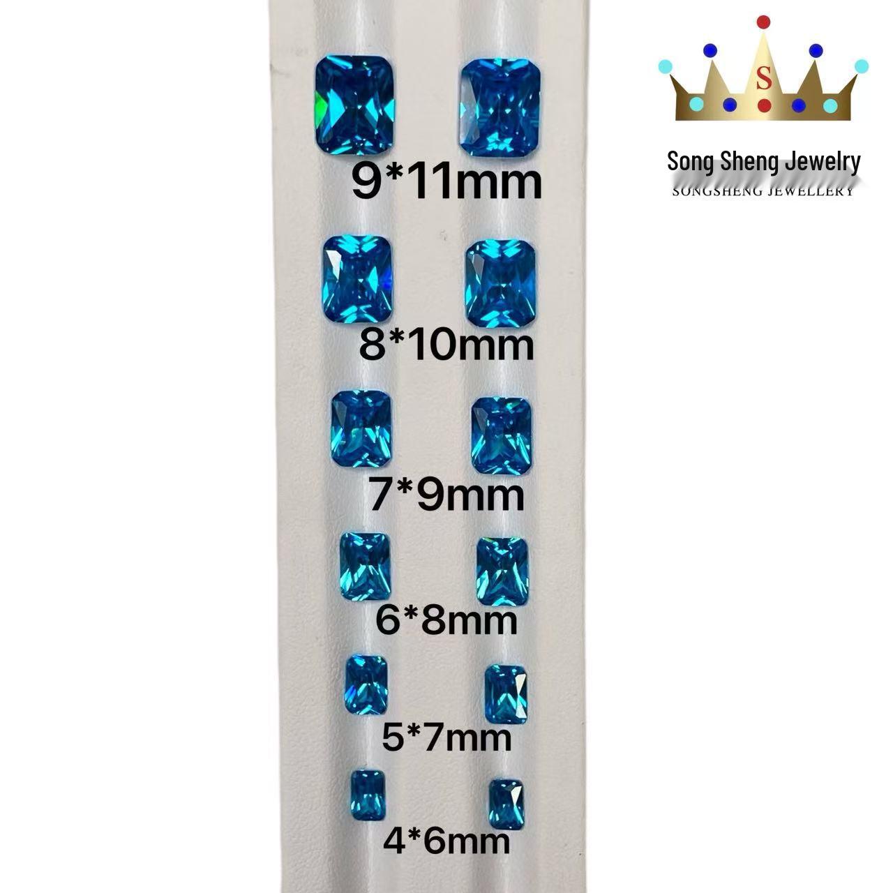 Engraved Super Santa Maria Aquamarine Rectangular Princess Cut Cubic Zirconia Loose Stone Rectangular Princess Cut 4*6mm
