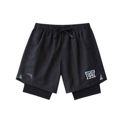 Anta Logo Mid-Rise Schnür-Sport-Badeshorts Herren Bademode Schwarz 1823531451-1