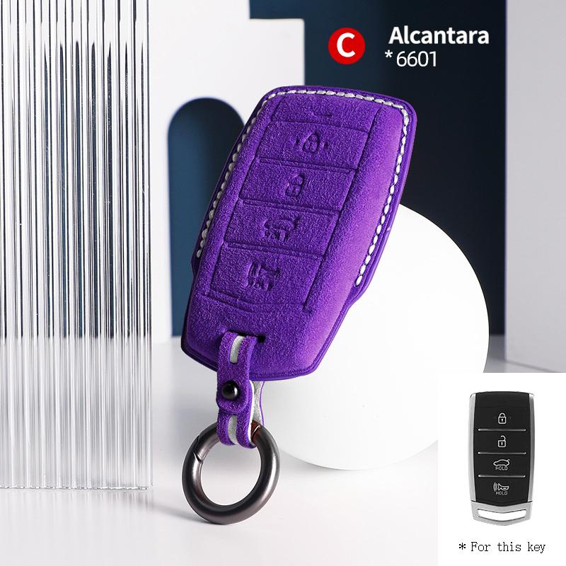 Suede Alcantara For Genesis G70 G90 G80 2017 2023 2020 Accessories Car Key Case Cover Auto Remote Protector Keychain Shell