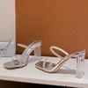 Fashion Women's Slippers 2025 Summer New Fashion Open Toed Rhinestone High Heel Slippers Female Transparent Heel Shoes for Women Zapatos