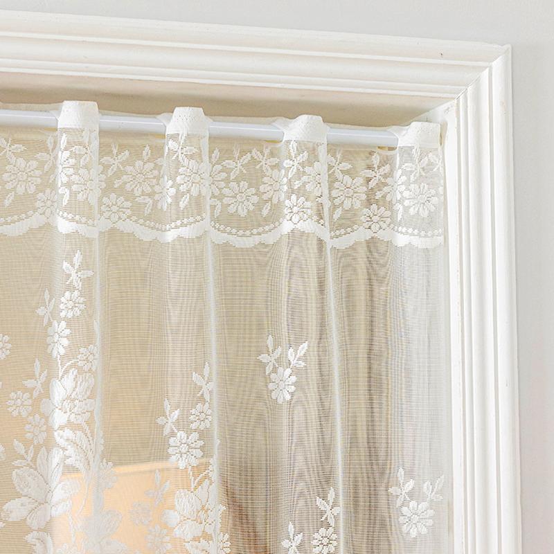 1 buc. Perdele Scurte Transparente cu Broderie din Dantelă, Top cu Buzunar pentru Galerie, Draperii de Fereastră, Gaze Triunghiulare, Decor Acasă, Stil Rustic, Flori Jacquard