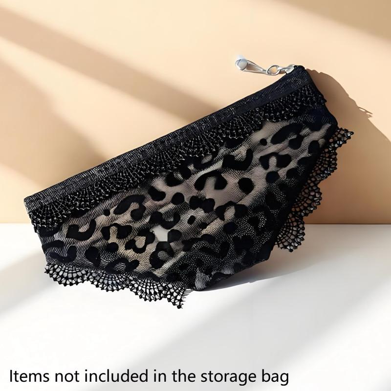 Bikini Briefs Shape Cosmetic Bag Lace Leopard Print Transparent Makeup Storage Pouch Mesh Y2K Toiletry Bag Storage For Travel