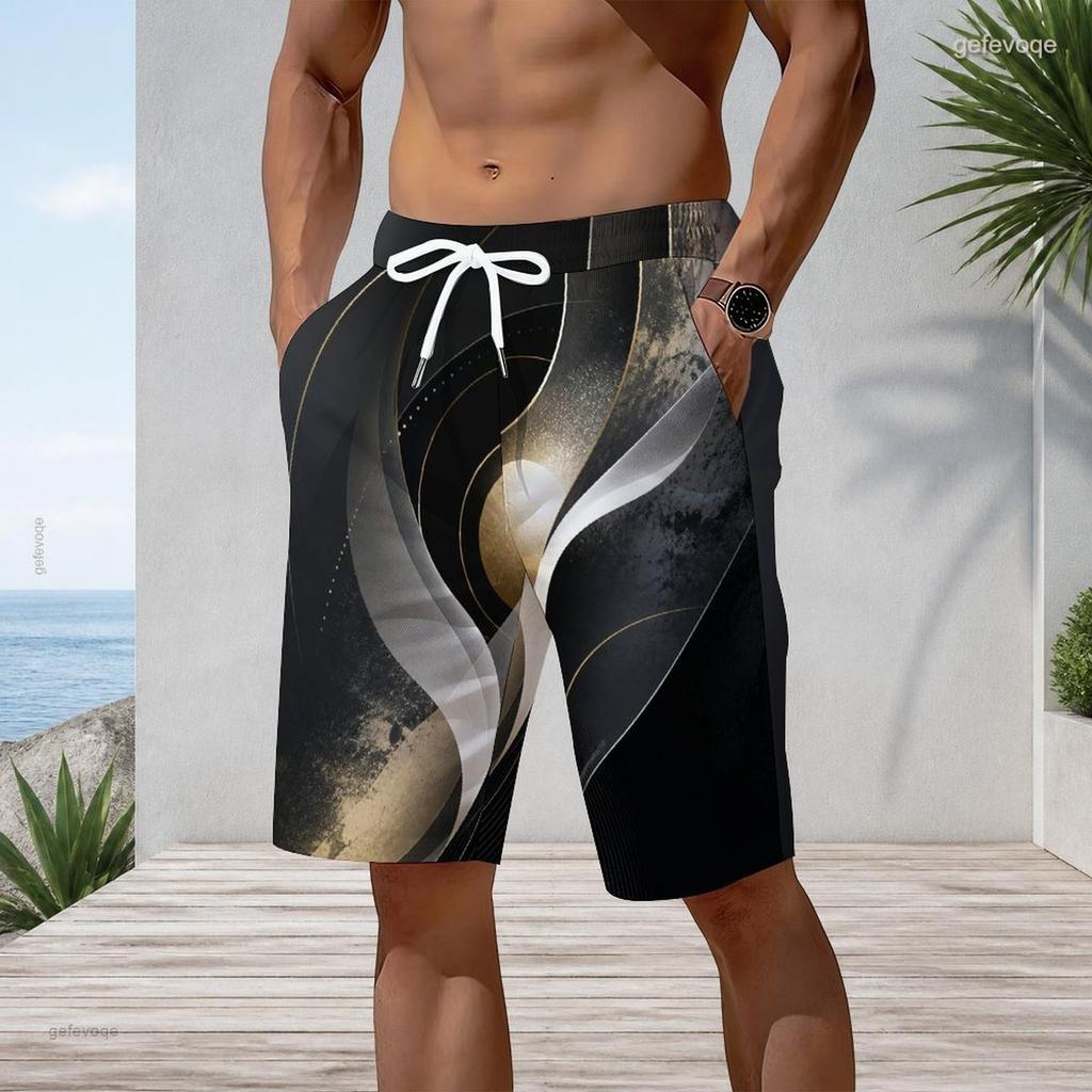 Men s Plus Size Colorful Ink Splash Printed Drawstring Waist Straight Leg Beach Shorts With Side Pockets