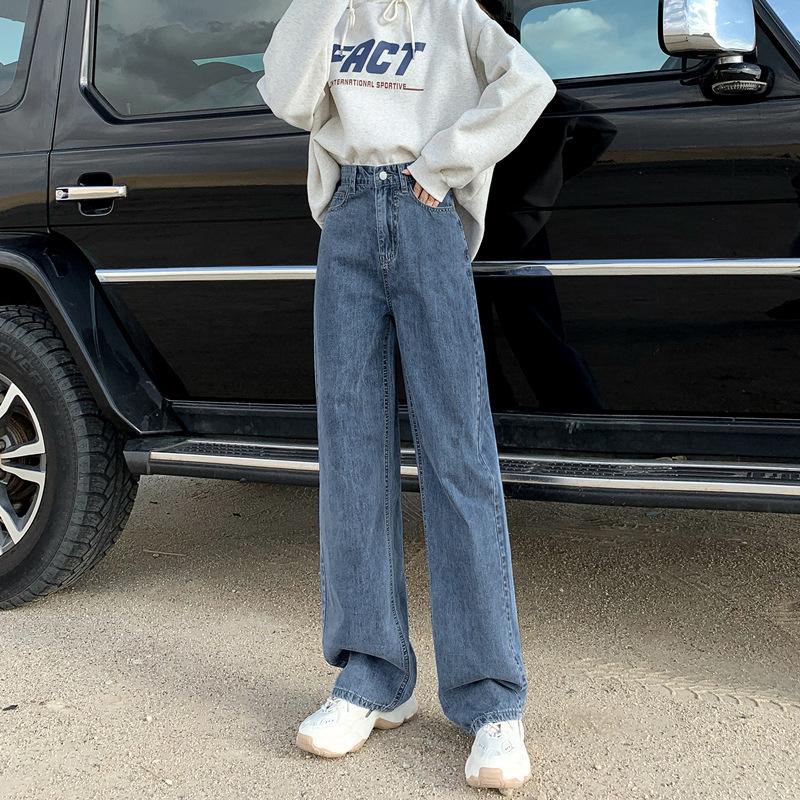 Stil Toamnă și Iarnă Larg și Slim și Versatil Blugi Drepți cu Talie Înaltă Retro Pantaloni cu Picior Larg Slim pe Sol pentru Femei