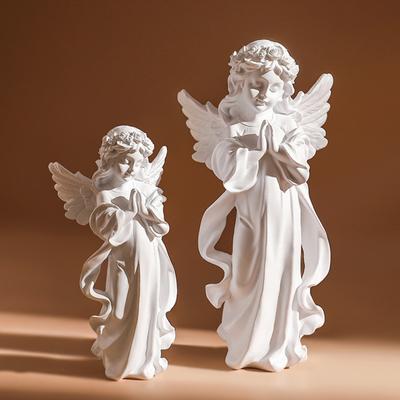 Rugăciune Înger Figurină Frâu Înger Păzitor Statuie Zână Înaripată Albă Fată Sculptură
