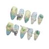 Green Hand-Painted Gradient Spring Nail Art - Fresh, Purely Handmade Wearable Nails for Boutique Retail.