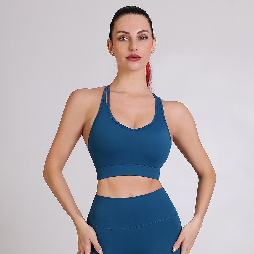 Весна и лето, европейские и американские новые парчовые бретели, бюстгальтеры для йоги, быстро собранное спортивное нижнее белье S синий