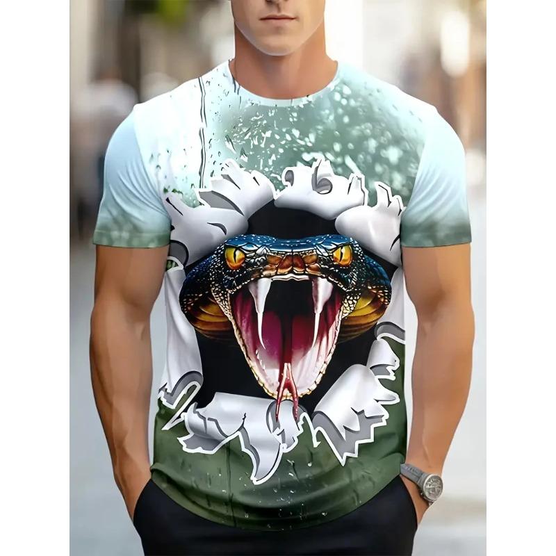 New 3D Printing Snake Graphic T Shirts For Men Summer Short Sleeve Round Neck Casual Tee Tops Mens Hip Hop T-Shirt Streetwear