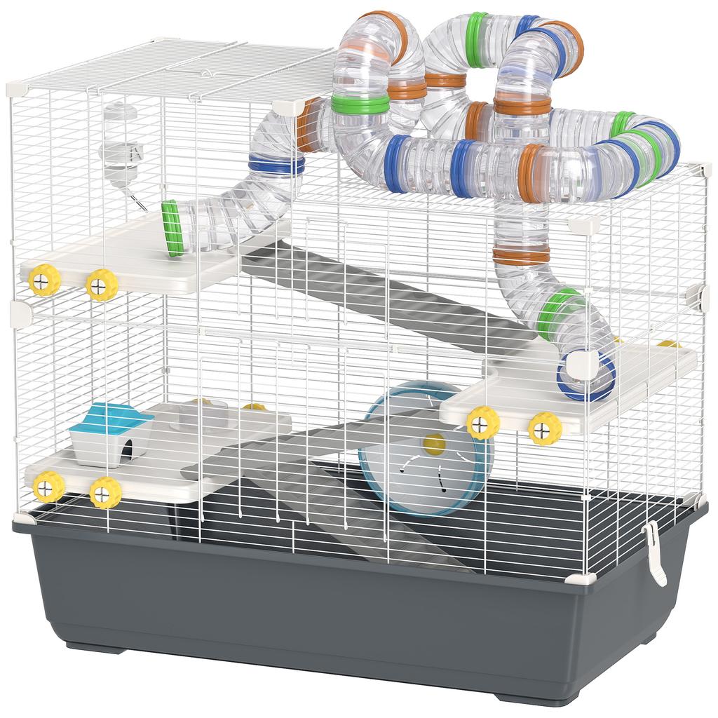 Dwarf Hamster Cage, 4 Levels, Tunnel System, Hut, Accessories, Top Opening, 78 X 45 X 73 Cm, Grey