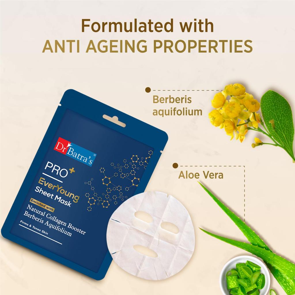 Dr. Batra's PRO+ Everyoung Tuchmaske 25g X 2er-Pack Natürlicher Kollagen-Booster für glatte, strahlende Haut