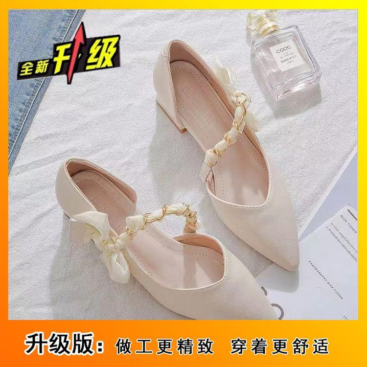 

2024 fairy style French single shoes female new Internet celebrity pointed four seasons versatile thick heel bow temperament high heels 40
