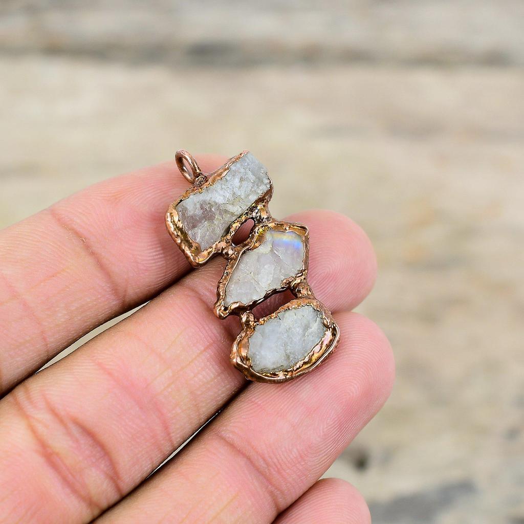 Rainbow Moonstone Rough Pendant Electroformed Copper Pendant Brand New Pendant Handmade Electroformed Jewelry Gemstone Pendant Gift For Him