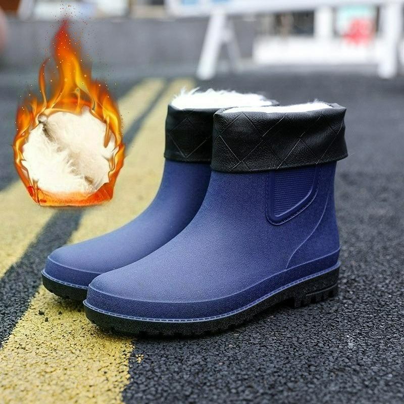 Fashion Men's Rain Boots Waterproof Shoes Fashion Outdoor Ankle Boots Fishing Rubber Shoes Non-slip Short Boot Platform Warm Water Boots