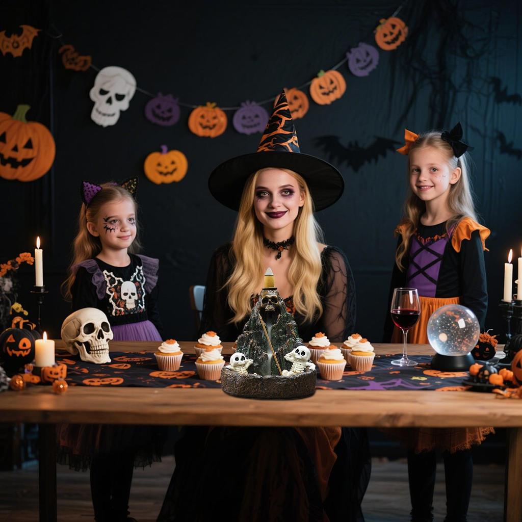 Skull Rockery Home Decor Halloween Scary Incense Holder for Festival Holiday Altar Outdoor Yoga Ceremony Bathroom Desk Decor