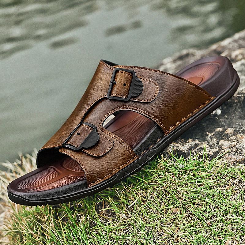 Fashion High Quality Men Flats Summer Mens Sandals Fashion Sneakers Outdoor Non-slip Male Beach Slippers Handmade Real Leather Men Shoes