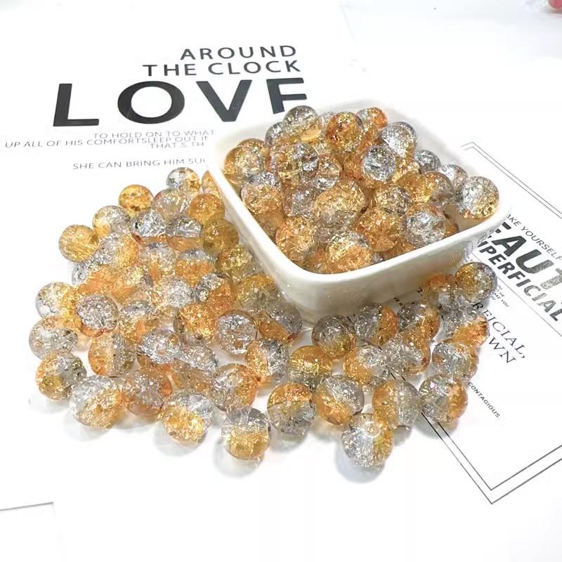 10mm Crackle Glass Round Beads, Loose Spacer Beads DIY Accessories for Bracelet Making 50pcs