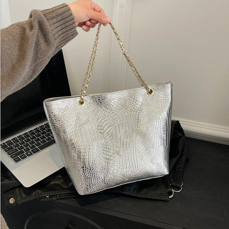 

Бренд Мода Повседневные Женские Сумки Через Плечо Узор Крокодила Сумка из Искусственной Кожи Женская Большая Сумка-Тоут Для Леди Путешествия KTY 25x12x25cm серебряный