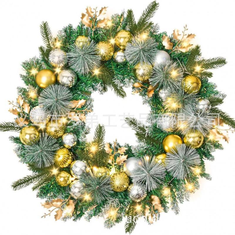 Christmas Decorations Set: LED String Lights Red Poinsettia Flowers Wreath Door Hanging Home Festive Interior