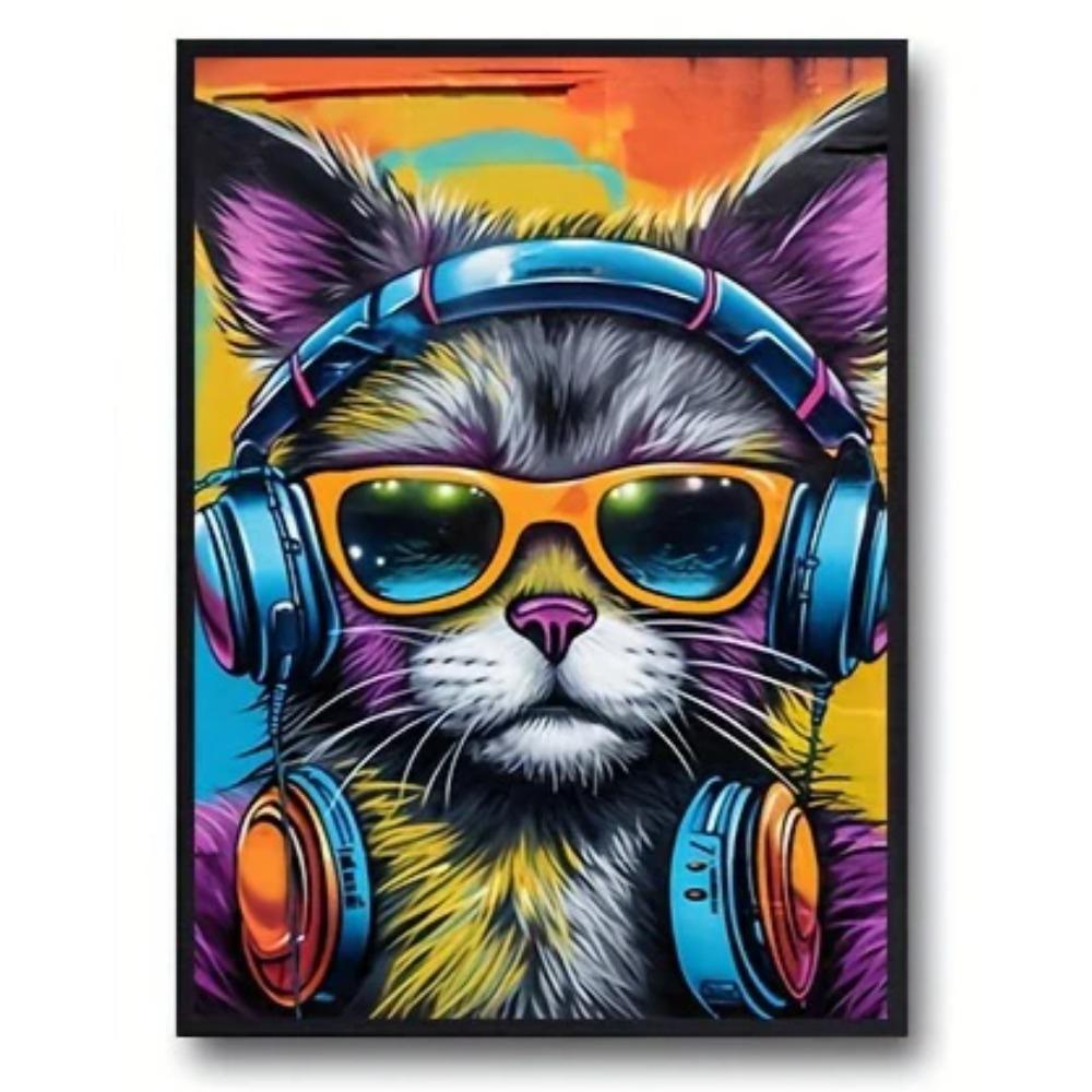 Cool Graffiti Gamer Headphones Animal Poster, Minimalist Wall Art Print Canvas Painting Posters for Living Room Home Decor