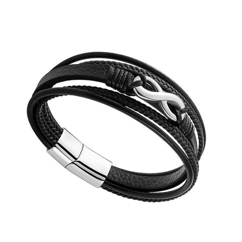 Multi Strand PU Bracelet Stainless Steel Magnetic Suction Buckle Simple Fashionable Bracelet Jewelry Steel Color