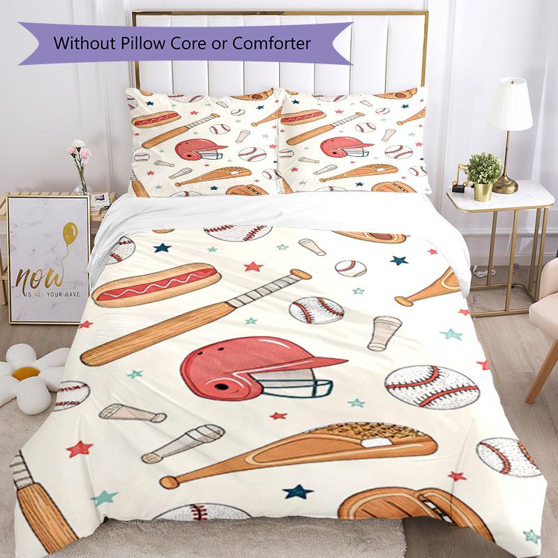 3pcs Baseball Bedding Set Duvet Cover Closure Includes 1 Duvet Cover & 2 Pillowcases, Soft and Comfortable for All Seasons.