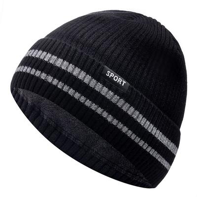 Neue Unisex-Wintermütze mit Fleece-Warmmütze, stilvolle gestreifte weiche Beanie-Mütze für Männer und Frauen im Freien, verdickte Skisport-Strickmütze