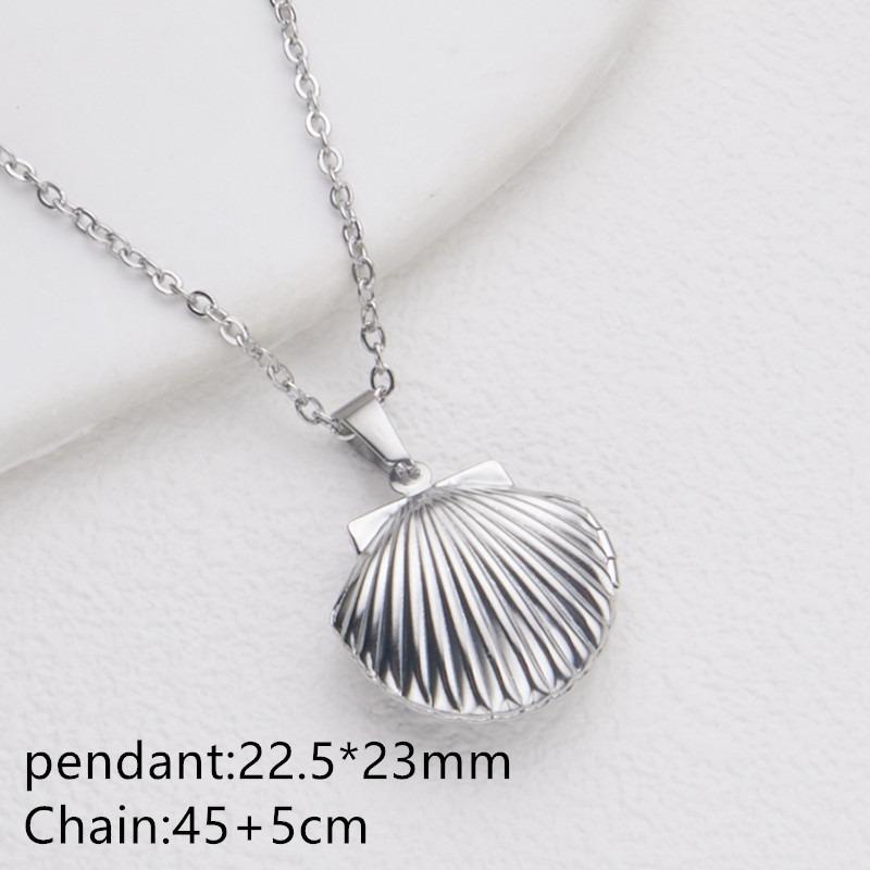 Stainless Steel Shell Heart Locket Necklace Silver Gold Tone For Women