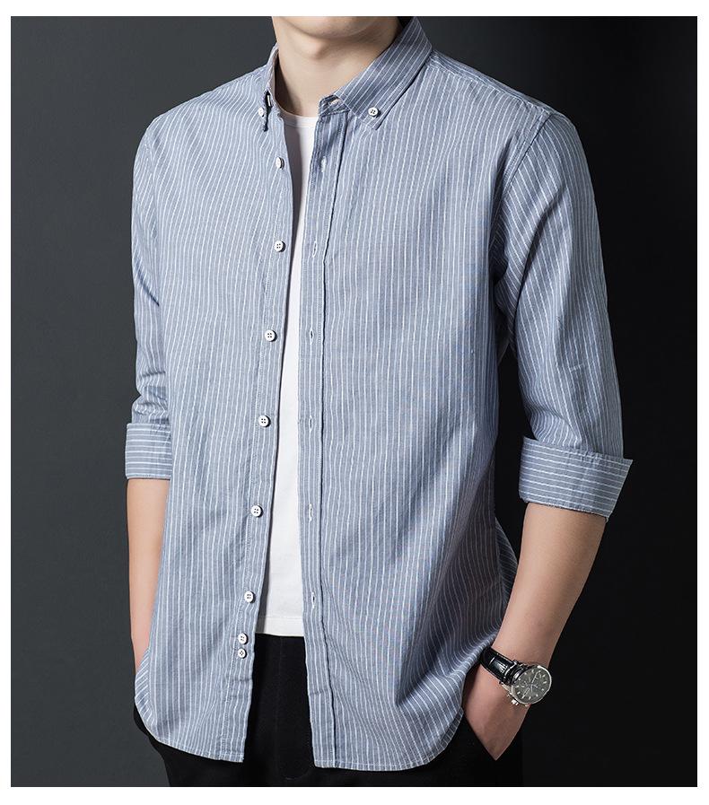 Hengyuanxiang Men's Non-Iron Striped Cotton Long-Sleeve Shirt - Spring & Autumn Casual Loose Fit