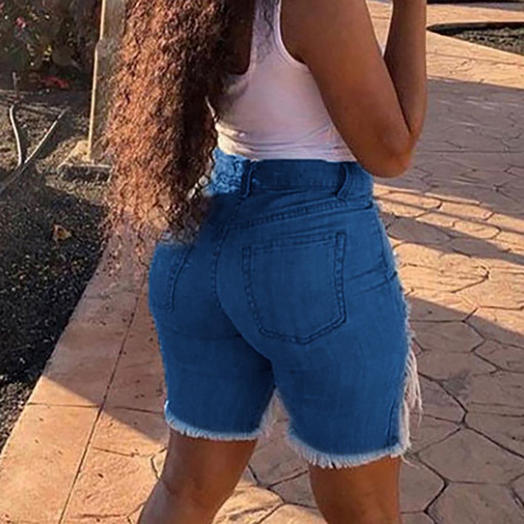 Women Elastic Destroyed Hole Leggings Short Pants Denim Shorts Ripped Jeans