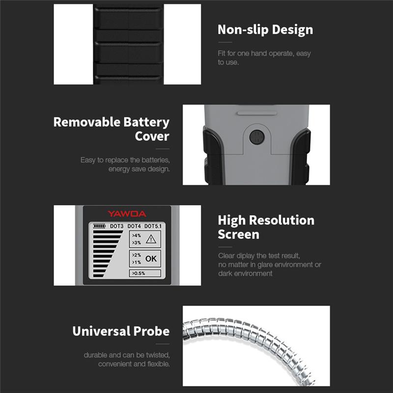

YAWOA BF200 Brake Oil Tester DOT3 DOT4 DOT5.1 LED Digital Indicator For Car Brake Fluid Tool Check Display Functionality як показано кольору