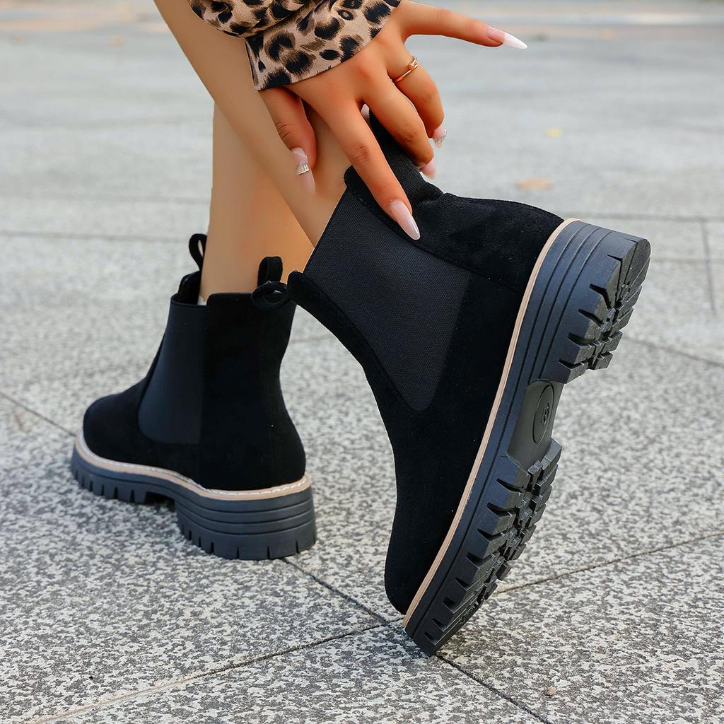 Fashion Women Ankle Boots Large Size One Kick Square Heel Round Toe Daily Shoes Women Short Boots Leisure Bo