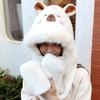 Cartoon Plush Hooded Scarf Korean Style 3 In 1 Hat Capybara Hat Scarf Gloves Set  Keep Warm